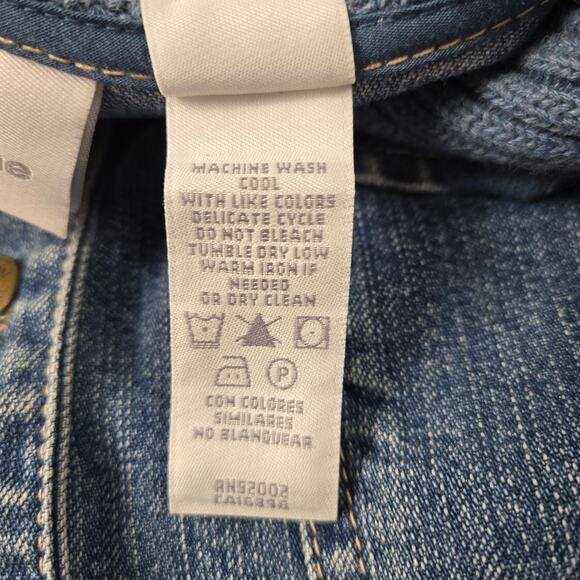 Liz Claiborne Denim Jean Jacket Knit Sleeves Shawl Collar Pocket Cuff Trim sz 14 - Picture 14 of 16